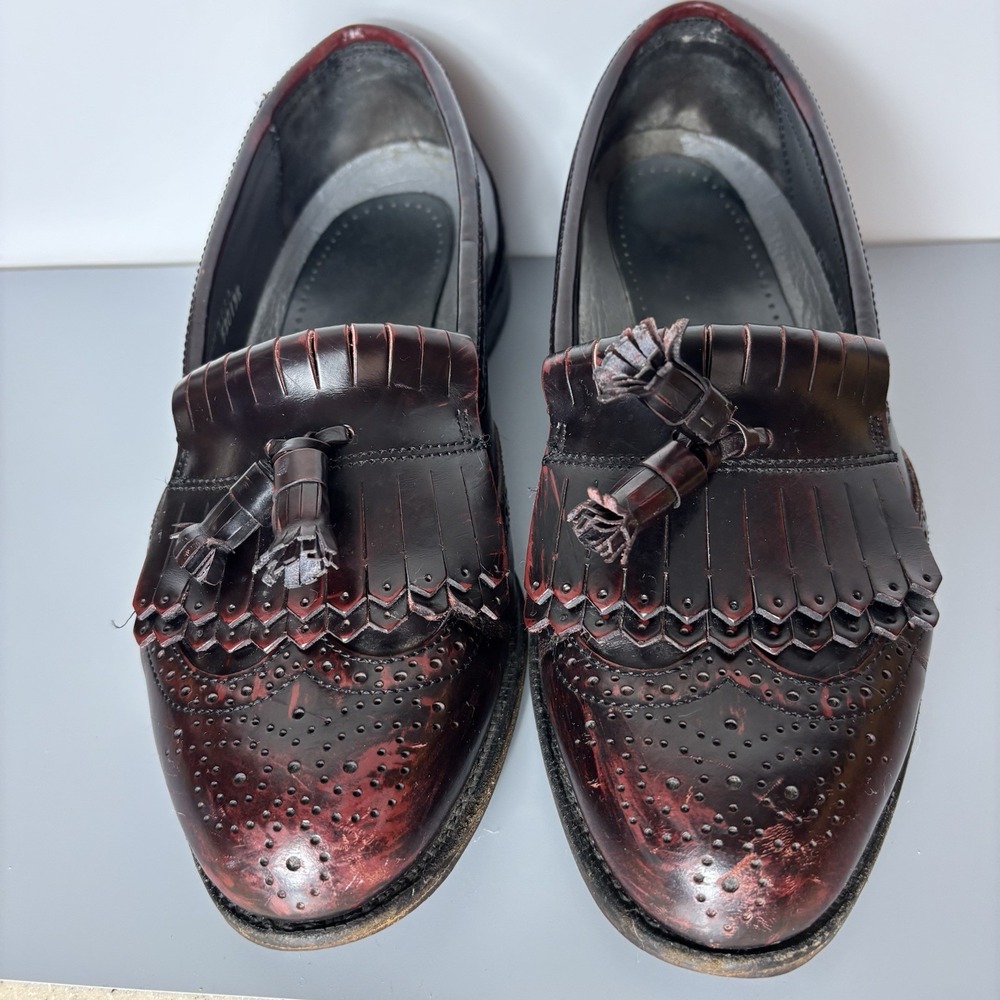 Dexter USA Oxblood Tassel Loafers Kiltie Fringe Brogue Leather Men 10.5 Vintage